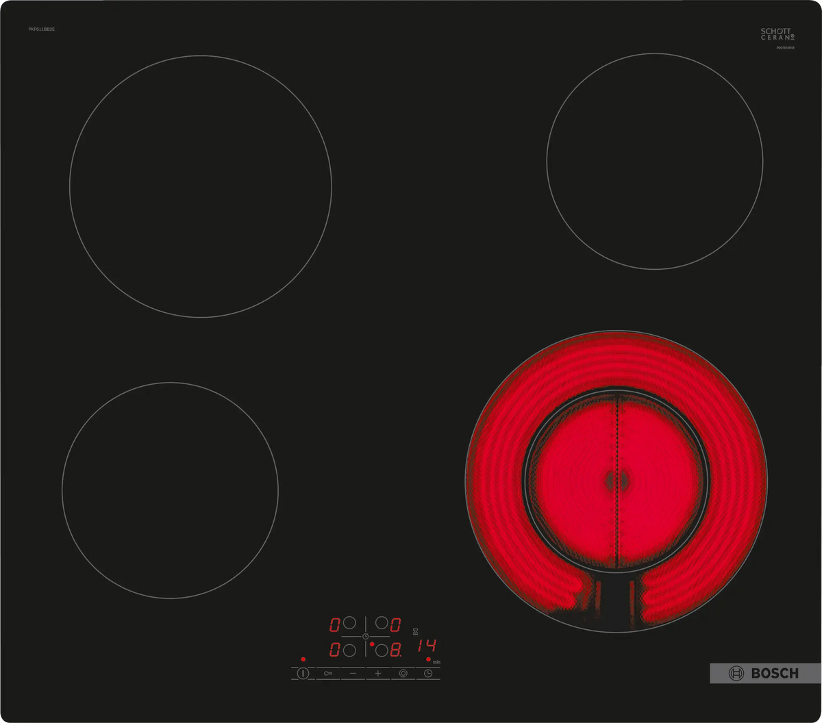 BOSCH - 60cm Electric Ceramic Cooktop, Series 4, Touch Control, Black, 220-240V/50-60Hz