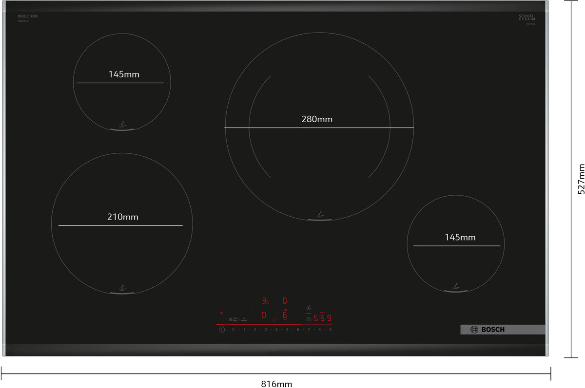 BOSCH - 80cm Induction Ceramic Cooktop, Series 6, Black - 220-240V-50/60Hz