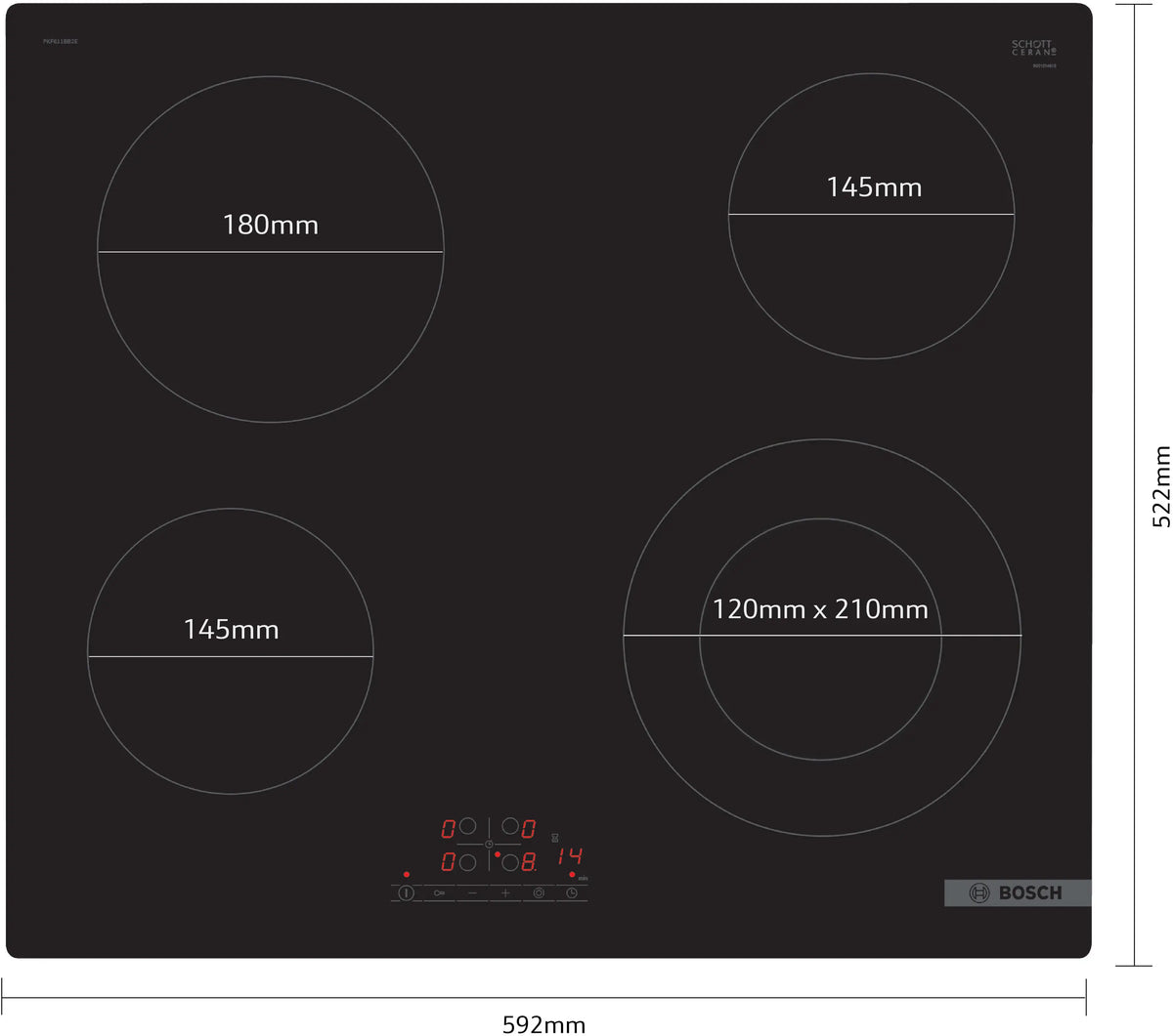 BOSCH - 60cm Electric Ceramic Cooktop, Series 4, Touch Control, Black, 220-240V/50-60Hz