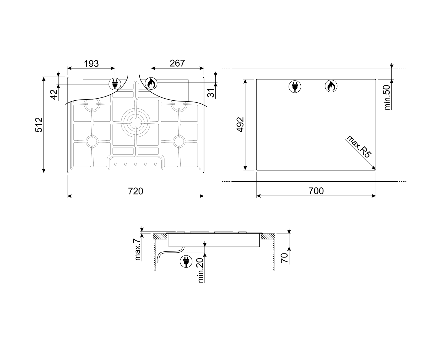 SMEG - Plantilla Semi Profesional con Cinco Quemadores de Gas, Inox - 70 cm image 1
