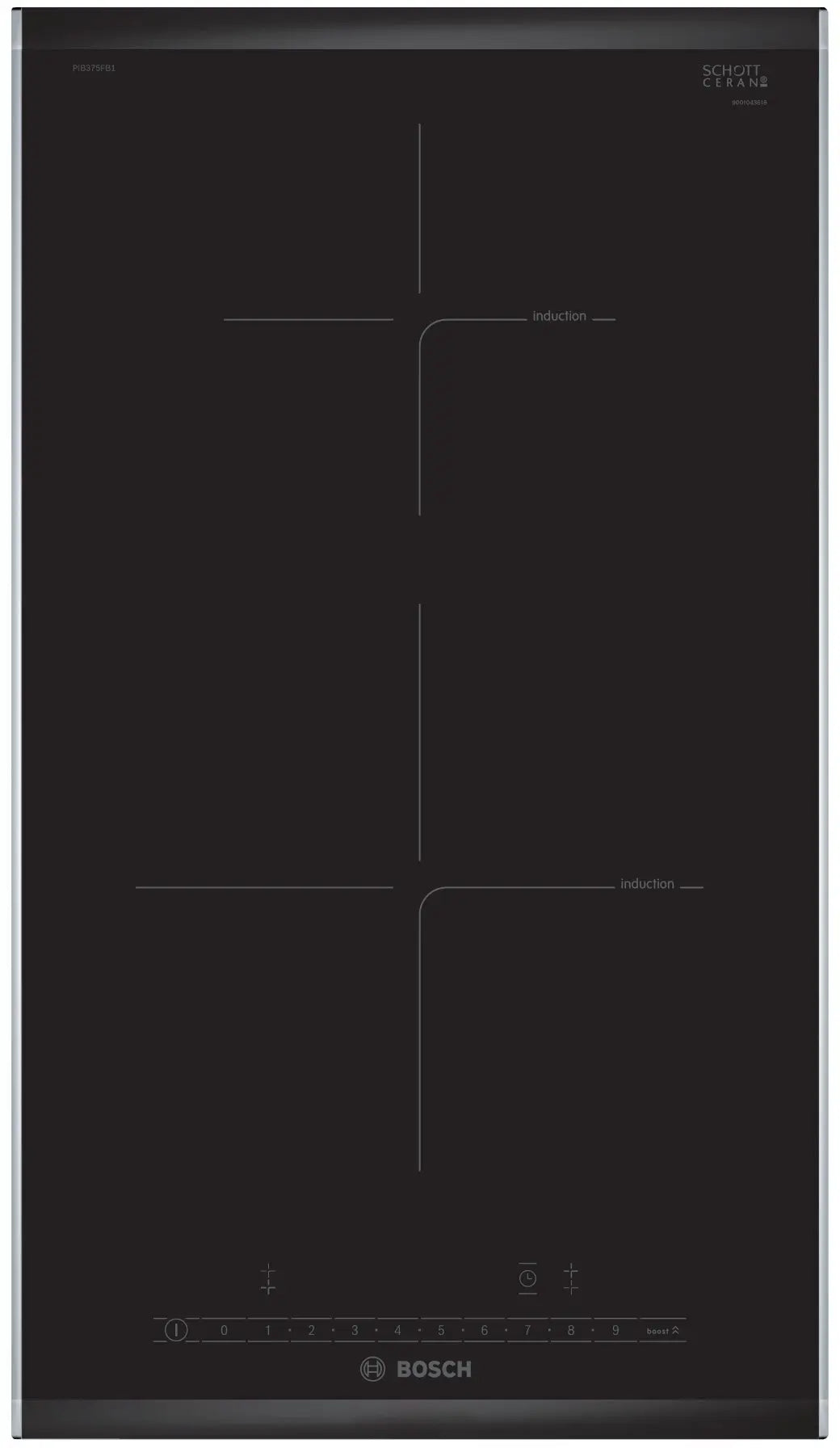 BOSCH - 30cm Placa  Dominió de inducción, integrable, 2  zonas de cocción, Serie 6, con perfiles, Vitrocrámica-Negro