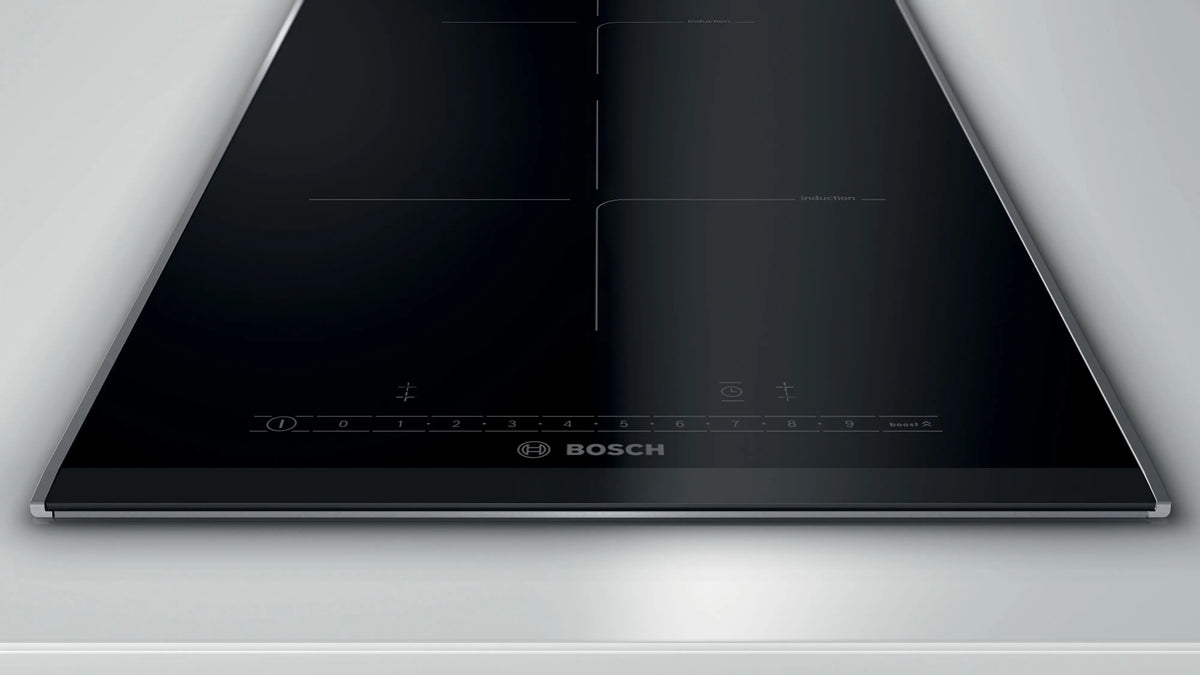BOSCH - 30cm Placa  Dominió de inducción, integrable, 2  zonas de cocción, Serie 6, con perfiles, Vitrocrámica-Negro