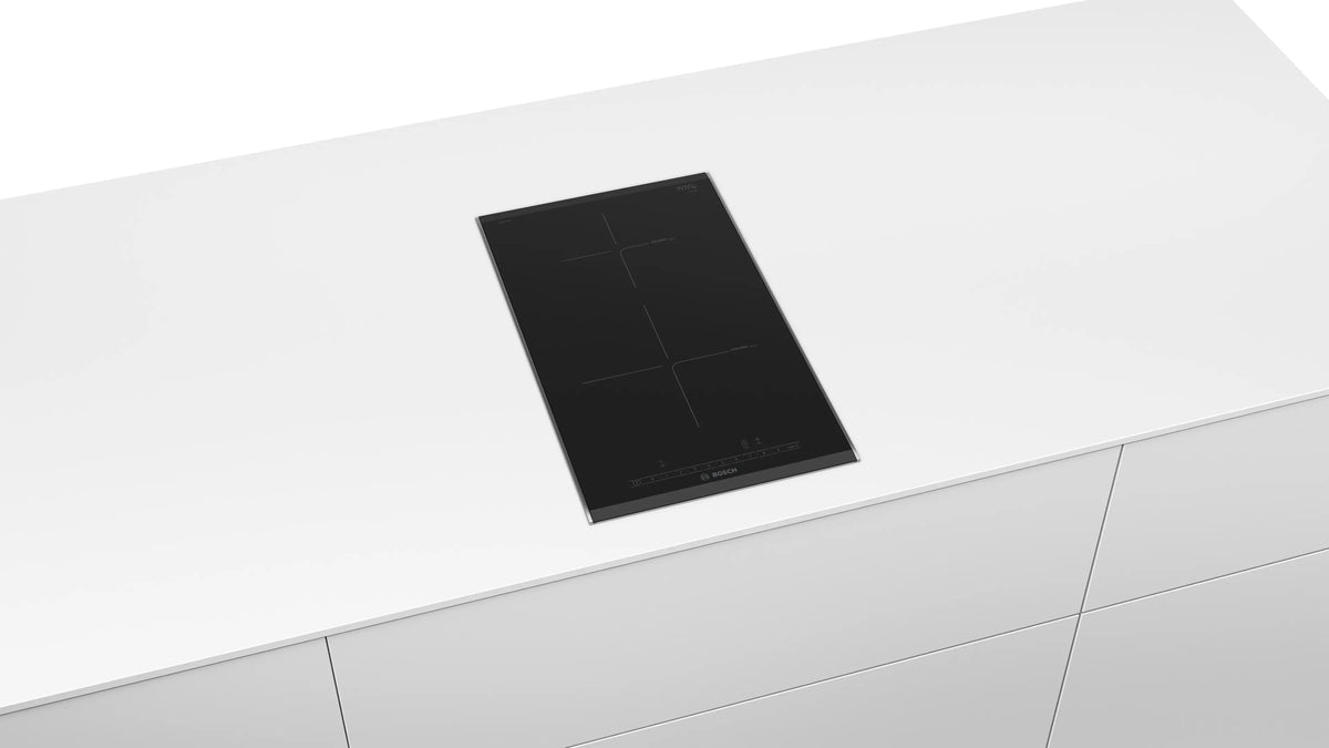 BOSCH - 30cm Placa  Dominió de inducción, integrable, 2  zonas de cocción, Serie 6, con perfiles, Vitrocrámica-Negro