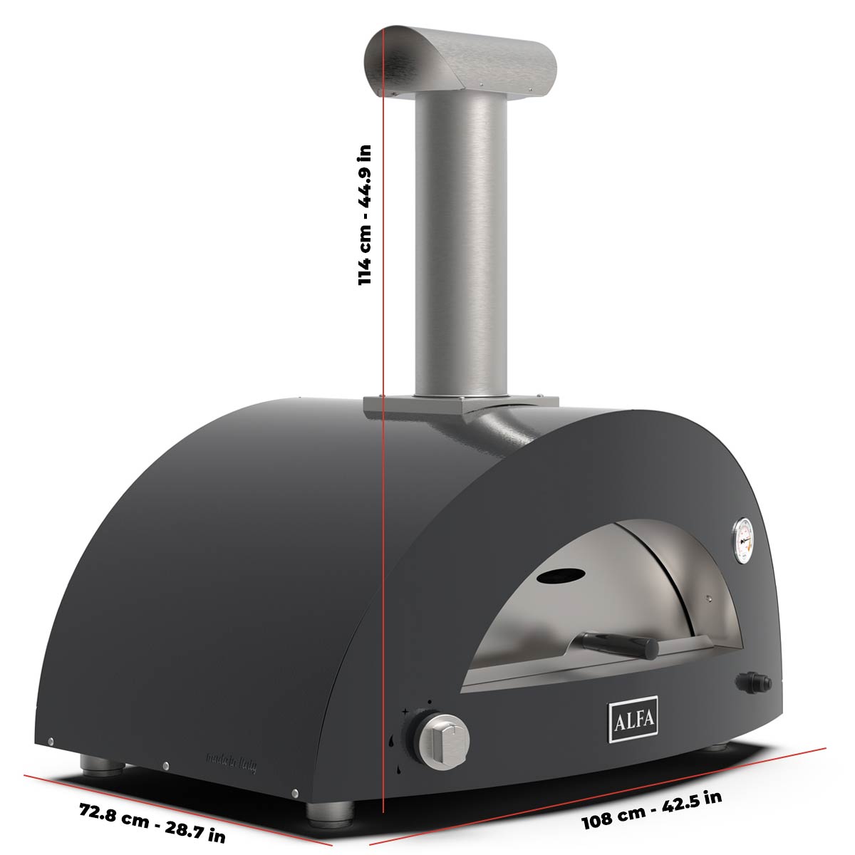 ALFA - Moderno 3 Pizza Oven - Gas LP or Hybrid (Hybrid Kit Sold Separately) - Ardesia Grey