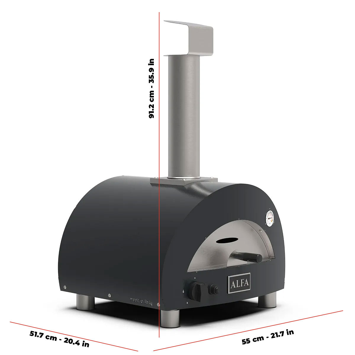 ALFA - Moderno 1 Pizza Oven - Gas LP or Hybrid (Hybrid Kit Sold Separately) - Ardesia Grey